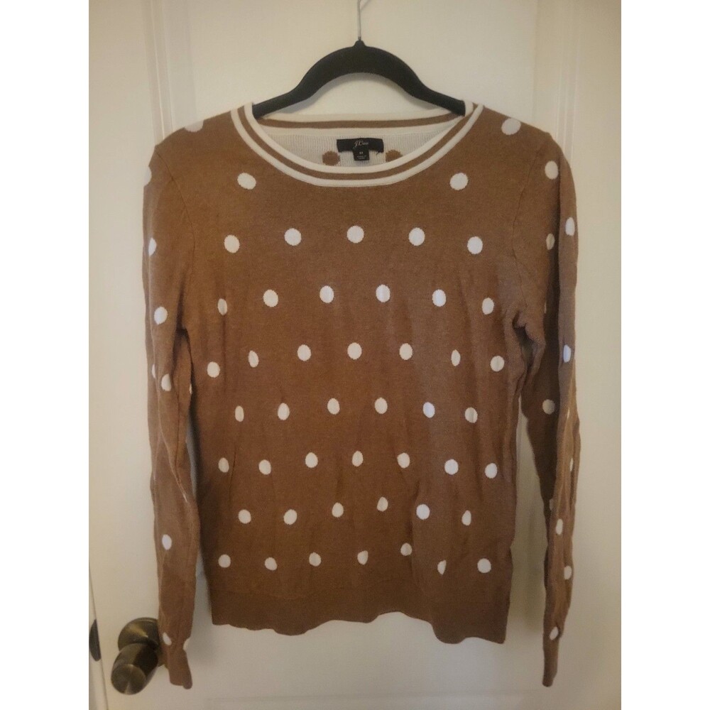 J Crew Brown Preppy Polka Dot Summer Sweater Sz Medium